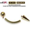 14K Solid Gold Internal Threaded Spike Curved Barbell, Vertical Labret Stud Lip Piercing - Body Jewellery Also for Eyebrows - 1pc each order