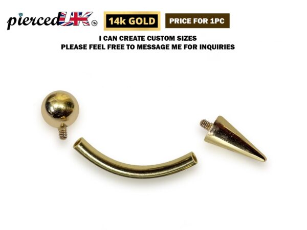 14K Solid Gold Internal Threaded Spike Curved Barbell, Vertical Labret Stud Lip Piercing - Body Jewellery Also for Eyebrows - 1pc each order