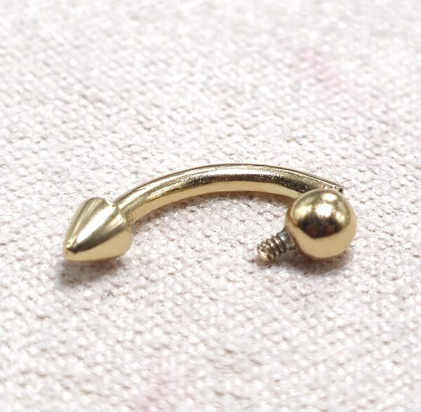 14K Solid Gold Internal Threaded Spike Curved Barbell, Vertical Labret Stud Lip Piercing - Body Jewellery Also for Eyebrows - 1pc each order