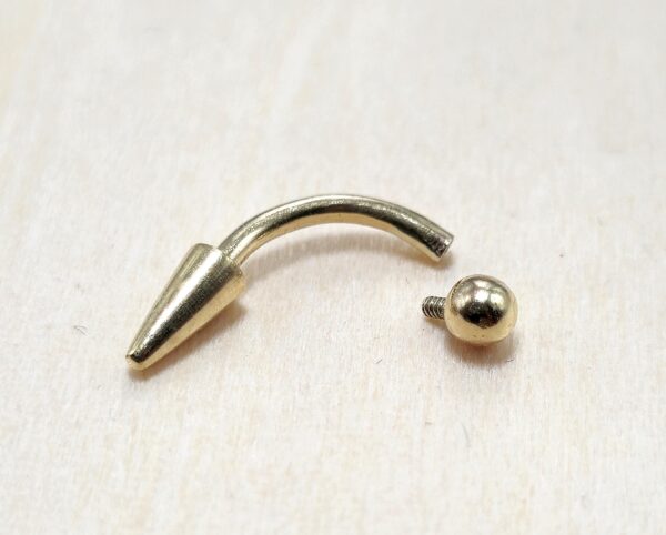 14K Solid Gold Internal Threaded Spike Curved Barbell, Vertical Labret Stud Lip Piercing - Body Jewellery Also for Eyebrows - 1pc each order