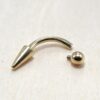 14K Solid Gold Internal Threaded Spike Curved Barbell, Vertical Labret Stud Lip Piercing - Body Jewellery Also for Eyebrows - 1pc each order