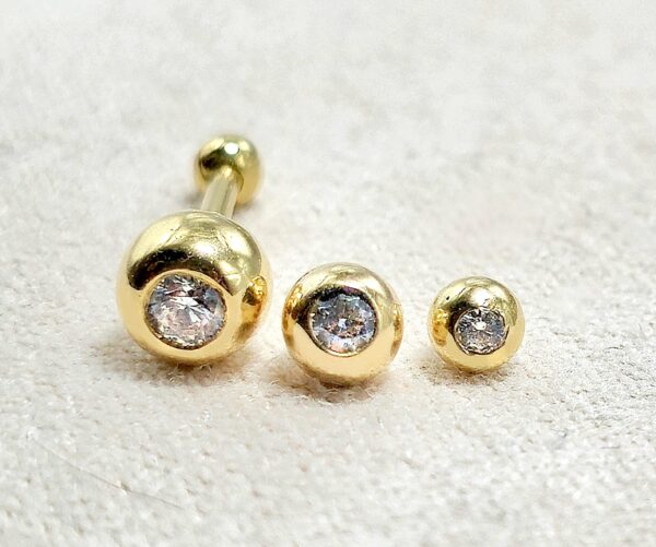 14K Solid Gold 18G Cartilage Barbell Earrings with Custom Size Gem Ball - Plain Ball Size 2.5mm - Body Jewellery - 1pc each Order