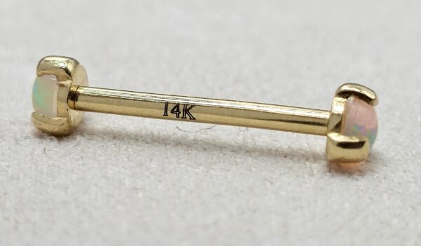 il_fullxfull.6417146821_brbg 14K Solid Gold Nipple Barbell Jewellery with Opal Stone - Internally threaded - Body Piercing Also for Cartilage Earrings - 1pc each order