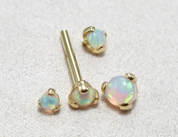 14K Solid Gold Nipple Barbell Jewellery with Opal Stone - Internally threaded - Body Piercing Also for Cartilage Earrings - 1pc each order