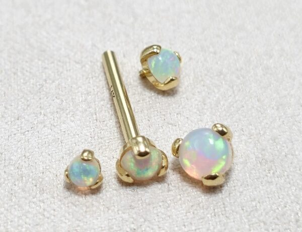 il_fullxfull.6417146829_31b9 14K Solid Gold Nipple Barbell Jewellery with Opal Stone - Internally threaded - Body Piercing Also for Cartilage Earrings - 1pc each order
