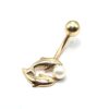 14K Gold Dolphin Belly Button Ring with Genuine Pearl 14G Navel Piercing size 10mm