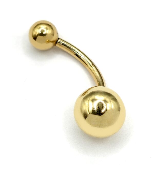 14K Solid Gold Belly Bar - 4.6 grams 14G Navel Ring - Body Piercing 10mm Belly Button Jewelry - Both Ball Screws Out