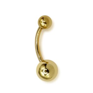 14K Solid Gold Belly Bar - 4.6 grams 14G Navel Ring - Body Piercing 10mm Belly Button Jewelry - Both Ball Screws Out