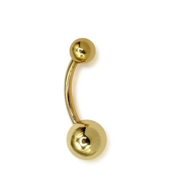 14K Solid Gold Belly Bar - 4.6 grams 14G Navel Ring - Body Piercing 10mm Belly Button Jewelry - Both Ball Screws Out