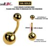 14K Solid Gold Belly Button Ring with Fixed Bottom Hollow Ball Lightweight 14G Navel Piercing size 8mm to 12mm