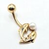 14K Gold Dolphin Belly Button Ring with Genuine Pearl 14G Navel Piercing size 10mm