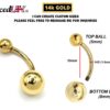 14K Solid Gold Belly Bar - 4.6 grams 14G Navel Ring - Body Piercing 10mm Belly Button Jewelry - Both Ball Screws Out